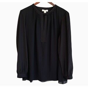 Coldwater Creek Charm Chiffon Blouse Size XL Black Keyhole Neck Minimalist NWT